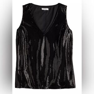Nine West Black Sequin V-Neck Top Size XS